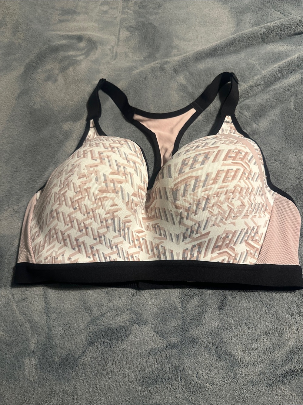 Victoria Sport Pink Patterned Racerback Sports Bra with Black Trim